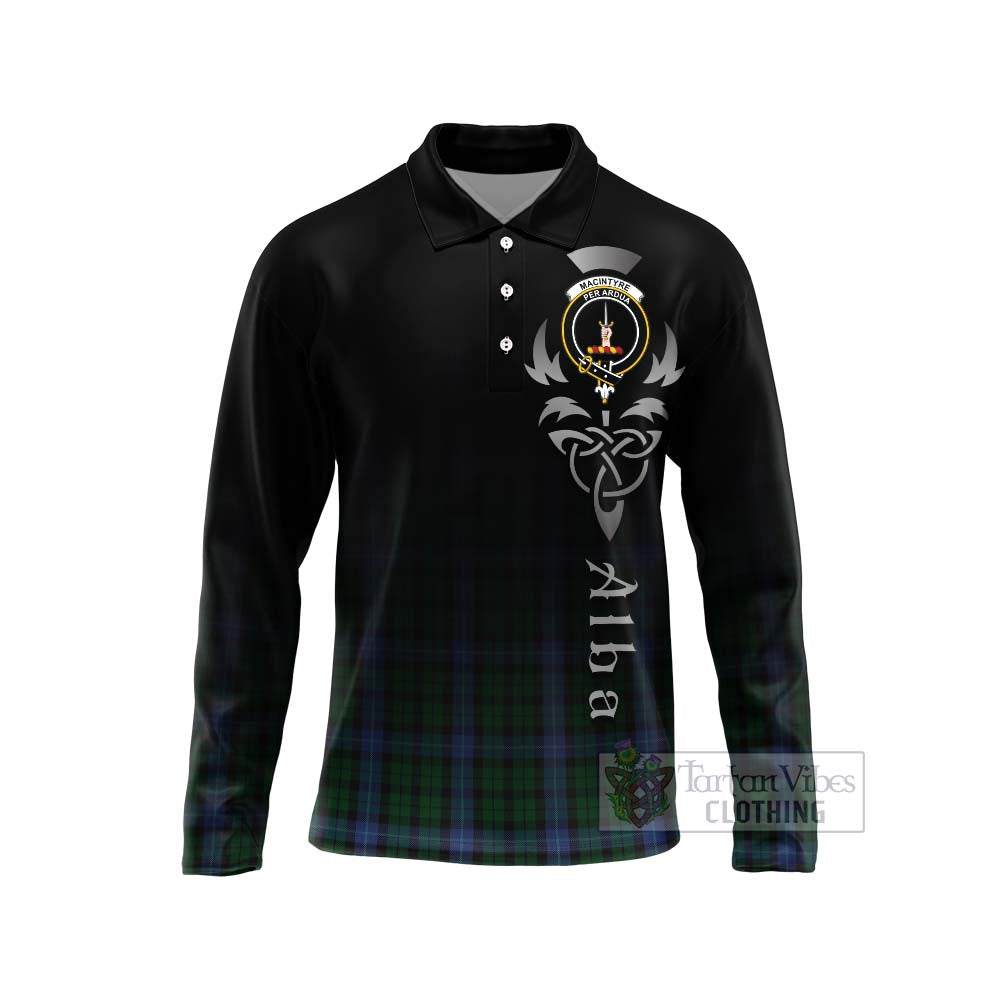 Tartan Vibes Clothing MacIntyre (McIntyre) Tartan Long Sleeve Polo Shirt Featuring Alba Gu Brath Family Crest Celtic Inspired
