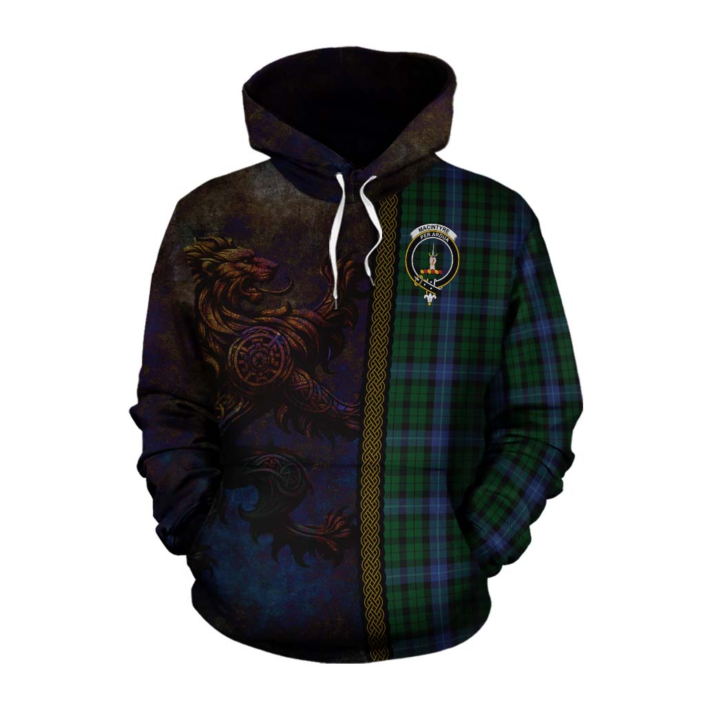 Tartan Vibes Clothing MacIntyre (McIntyre) Tartan Family Crest Cotton Hoodie Alba Gu Brath Be Brave Lion Ancient Style