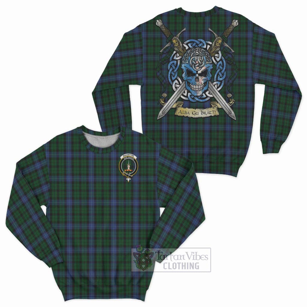 Tartan Vibes Clothing MacIntyre (McIntyre) Tartan Sweatshirt with Family Crest Celtic Skull Style