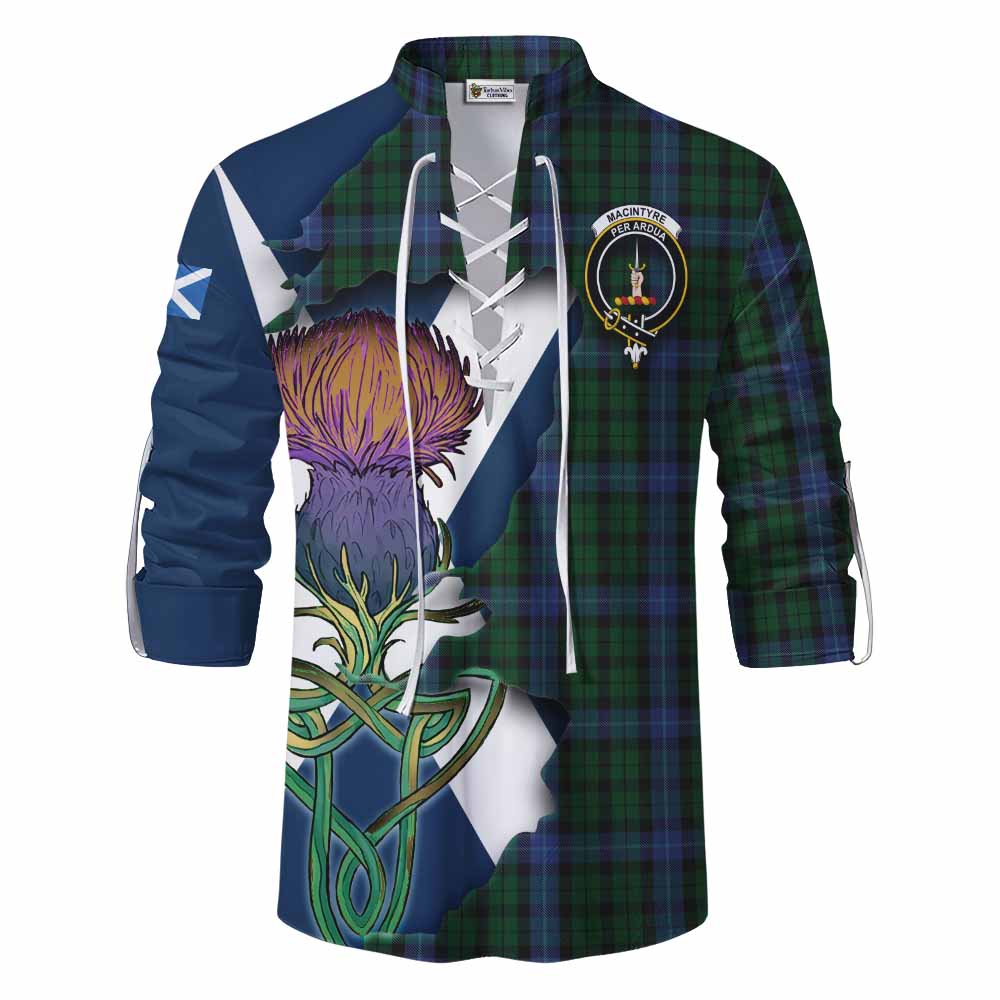 Tartan Vibes Clothing MacIntyre (McIntyre) Tartan Family Crest Ghillie Kilt Shirt Scottish Thistle Celtic Inspired