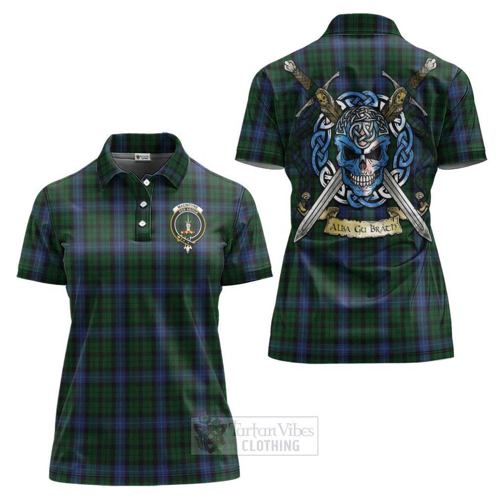 Tartan Vibes Clothing MacIntyre (McIntyre) Tartan Women's Polo Shirt with Family Crest Celtic Skull Style