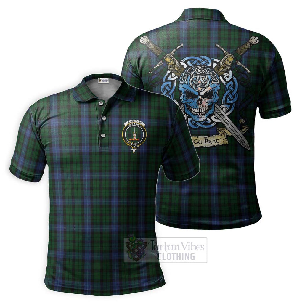 Tartan Vibes Clothing MacIntyre (McIntyre) Tartan Polo Shirt with Family Crest Celtic Skull Style