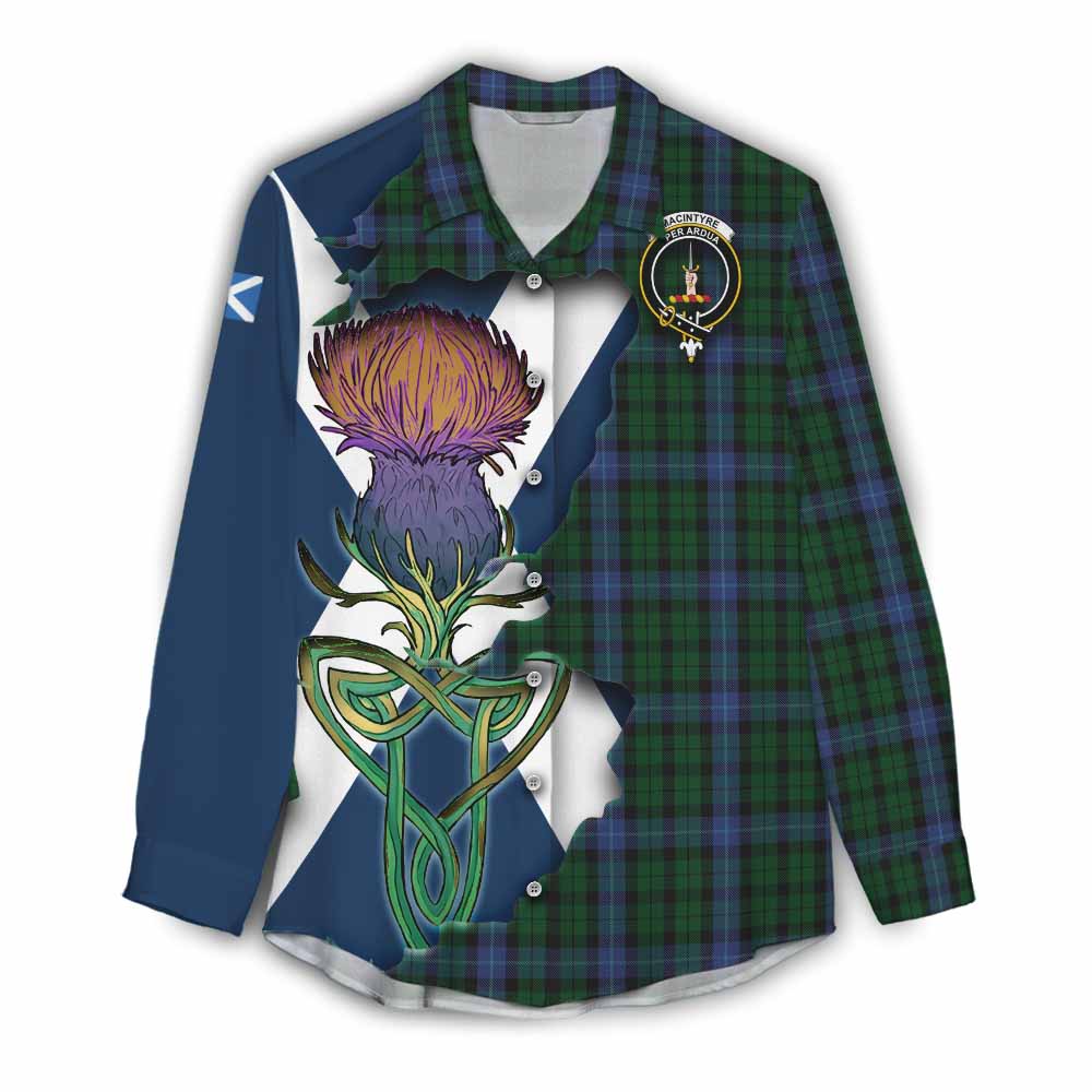 Tartan Vibes Clothing MacIntyre (McIntyre) Tartan Family Crest Women's Casual Shirt Scottish Thistle Celtic Inspired