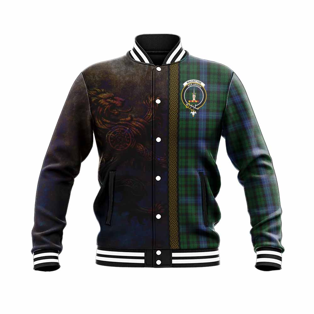 Tartan Vibes Clothing MacIntyre (McIntyre) Tartan Family Crest Baseball Jacket Alba Gu Brath Be Brave Lion Ancient Style