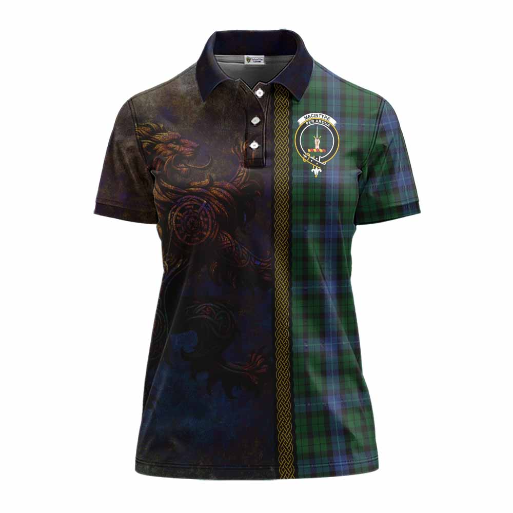 Tartan Vibes Clothing MacIntyre (McIntyre) Tartan Family Crest Women's Polo Shirt Alba Gu Brath Be Brave Lion Ancient Style