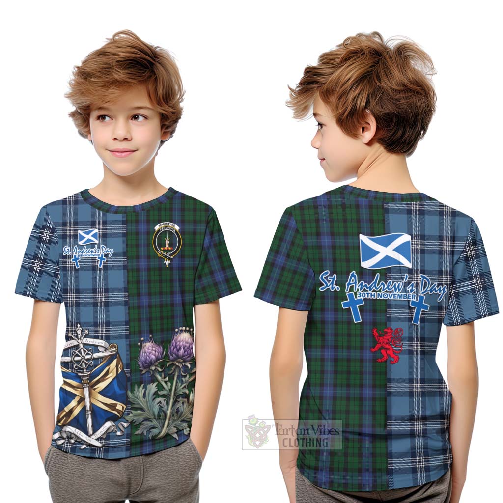Tartan Vibes Clothing MacIntyre (McIntyre) Tartan Kid T-Shirt Happy St. Andrew's Day Half Tartan Style