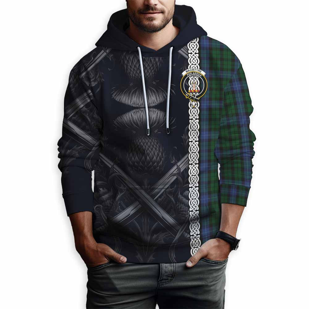 Tartan Vibes Clothing MacIntyre (McIntyre) Tartan Hoodie with Family Crest Cross Sword Thistle Celtic Vibes