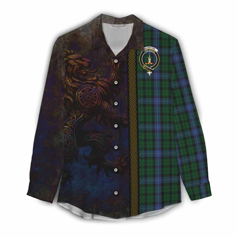 Tartan Vibes Clothing MacIntyre (McIntyre) Tartan Family Crest Women's Casual Shirt Alba Gu Brath Be Brave Lion Ancient Style