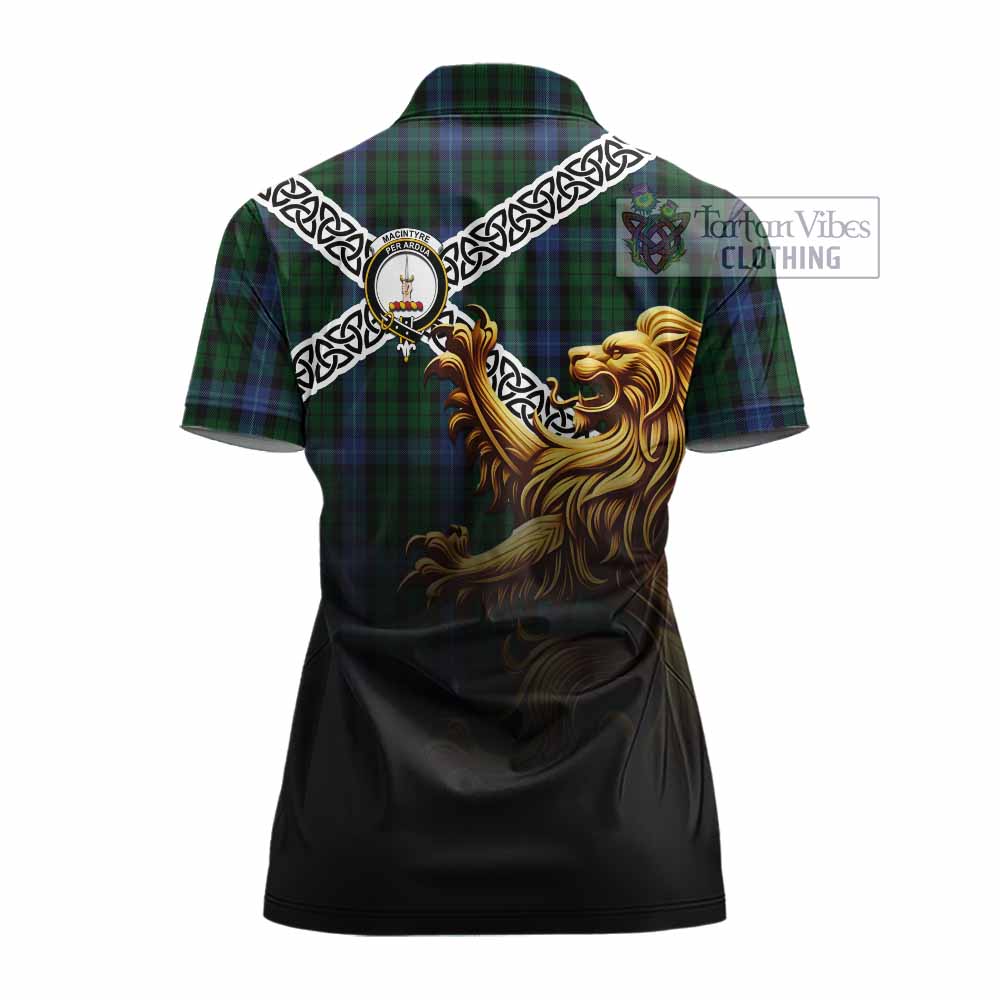Tartan Vibes Clothing MacIntyre (McIntyre) Crest Tartan Women's Polo Shirt with Golden Lion Emblem Celtic Style