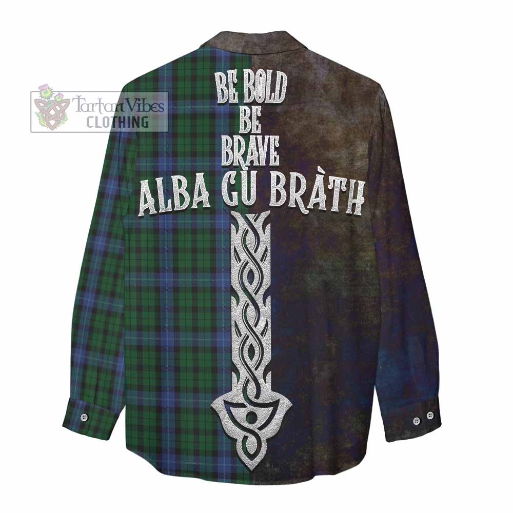 Tartan Vibes Clothing MacIntyre (McIntyre) Tartan Family Crest Women's Casual Shirt Alba Gu Brath Be Brave Lion Ancient Style