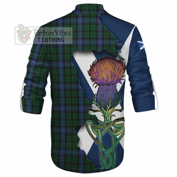 Tartan Vibes Clothing MacIntyre (McIntyre) Tartan Family Crest Ghillie Kilt Shirt Scottish Thistle Celtic Inspired