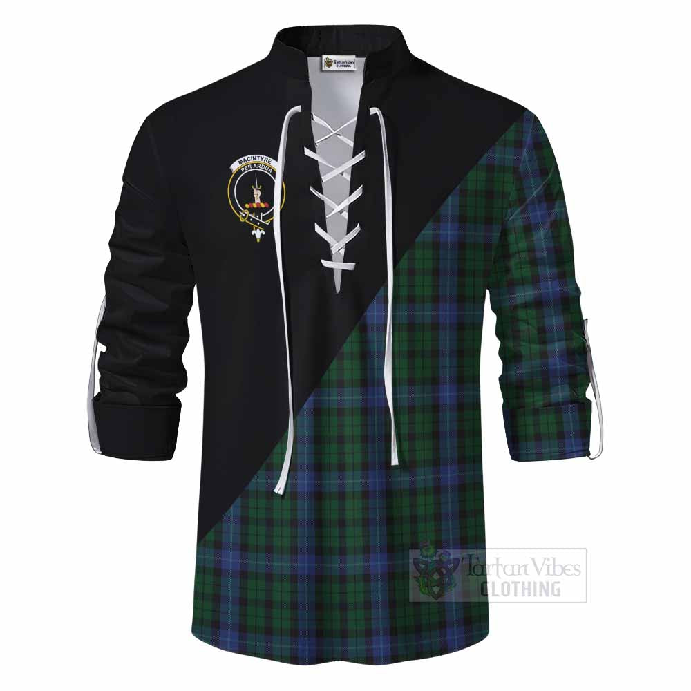 Tartan Vibes Clothing MacIntyre (McIntyre) Tartan Ghillie Kilt Shirt with Family Crest and Military Logo Style