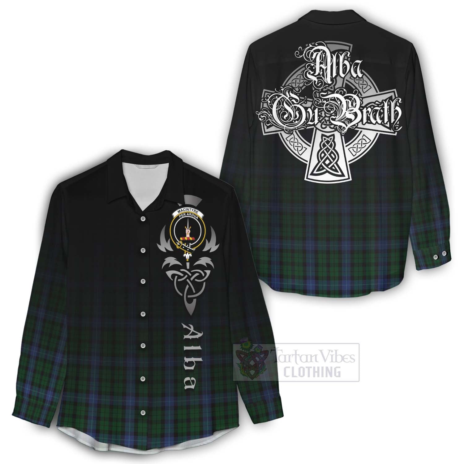Tartan Vibes Clothing MacIntyre (McIntyre) Tartan Women's Casual Shirt Featuring Alba Gu Brath Family Crest Celtic Inspired