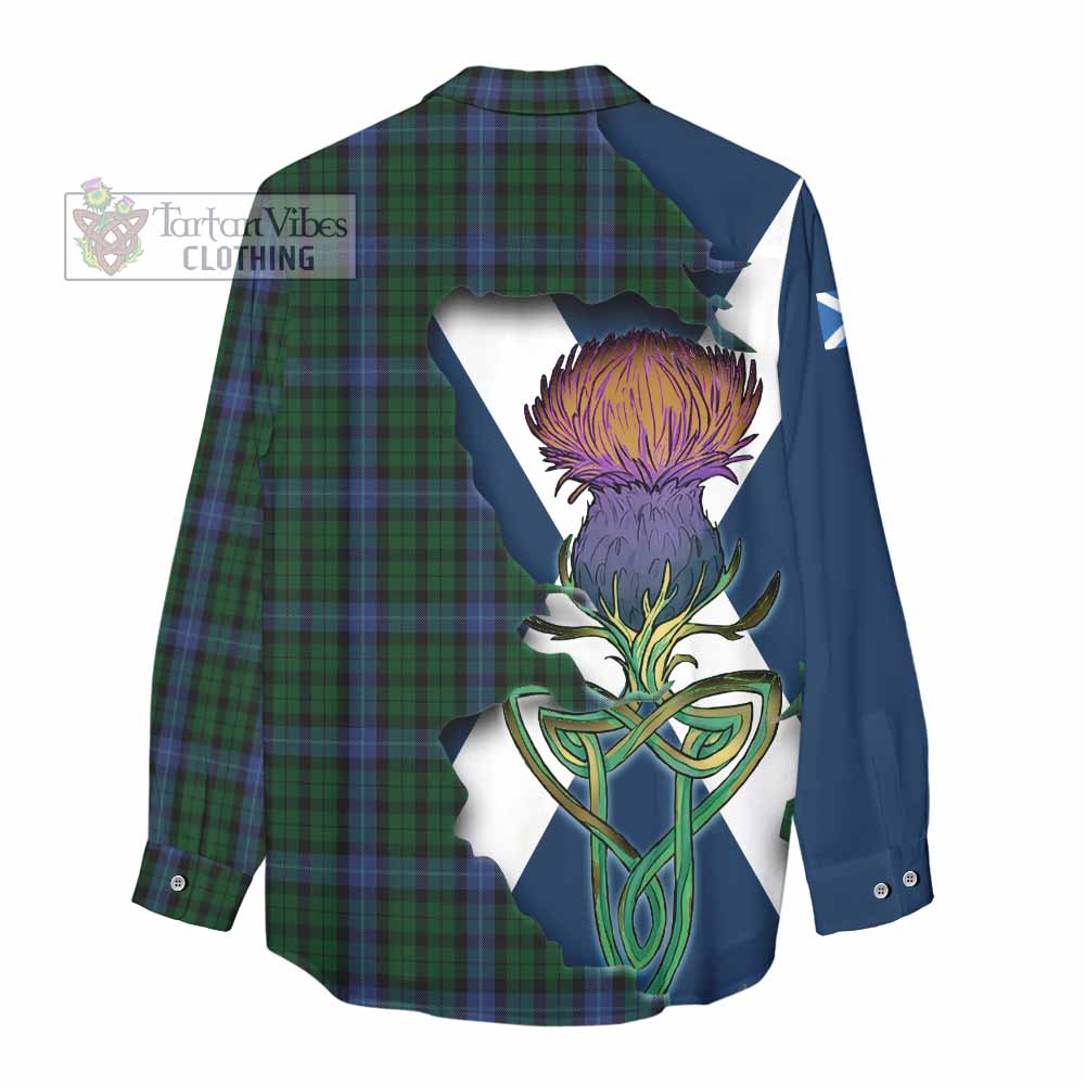 Tartan Vibes Clothing MacIntyre (McIntyre) Tartan Family Crest Women's Casual Shirt Scottish Thistle Celtic Inspired