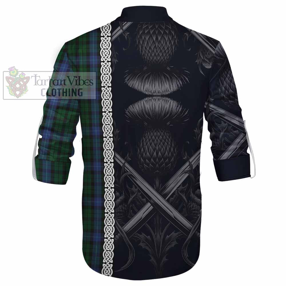 Tartan Vibes Clothing MacIntyre (McIntyre) Tartan Ghillie Kilt Shirt with Family Crest Cross Sword Thistle Celtic Vibes
