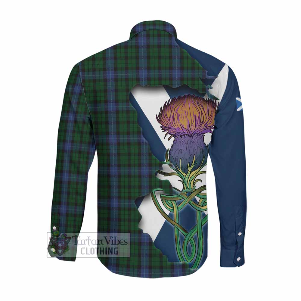 Tartan Vibes Clothing MacIntyre (McIntyre) Tartan Family Crest Long Sleeve Button Shirt Scottish Thistle Celtic Inspired