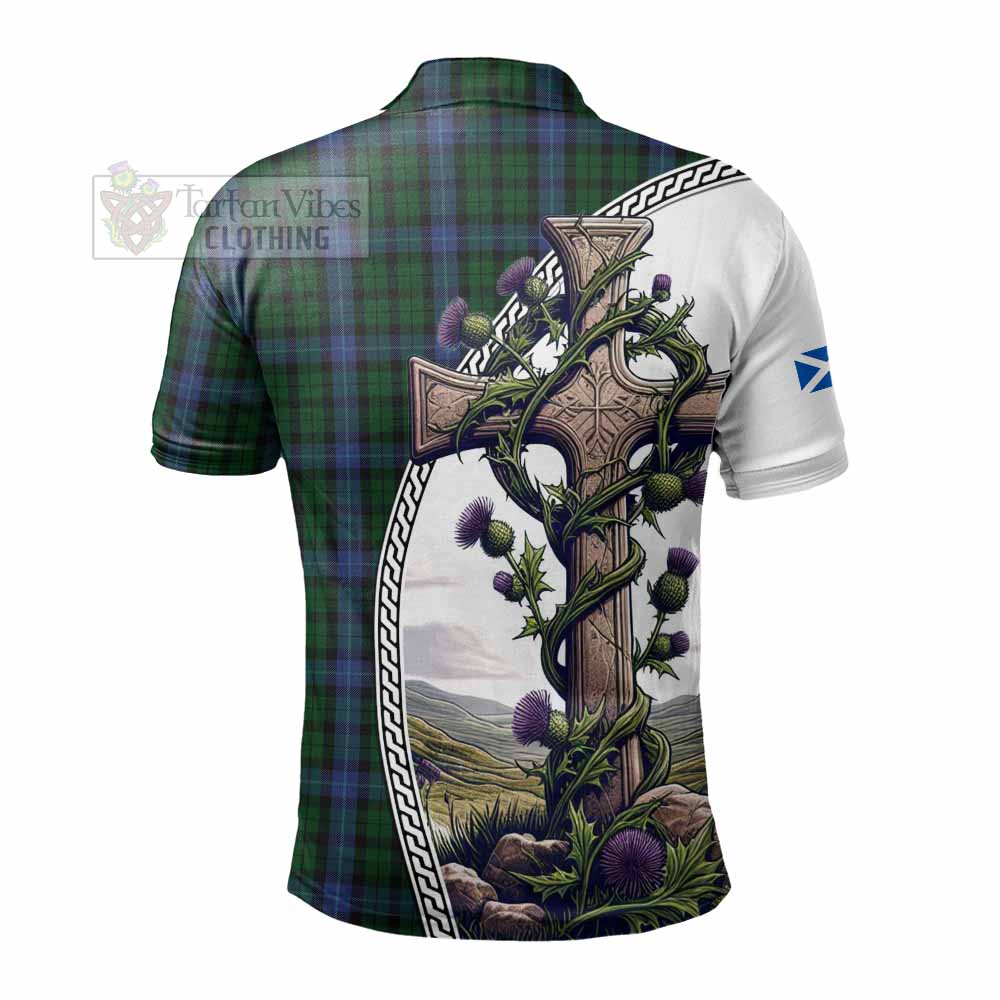 Tartan Vibes Clothing MacIntyre (McIntyre) Tartan Polo Shirt with Family Crest and St. Andrew's Cross Accented by Thistle Vines