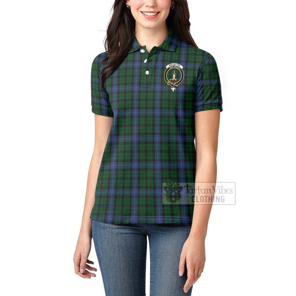 Tartan Vibes Clothing MacIntyre (McIntyre) Tartan Women's Polo Shirt with Family Crest and Bearded Skull Holding Bottles of Whiskey