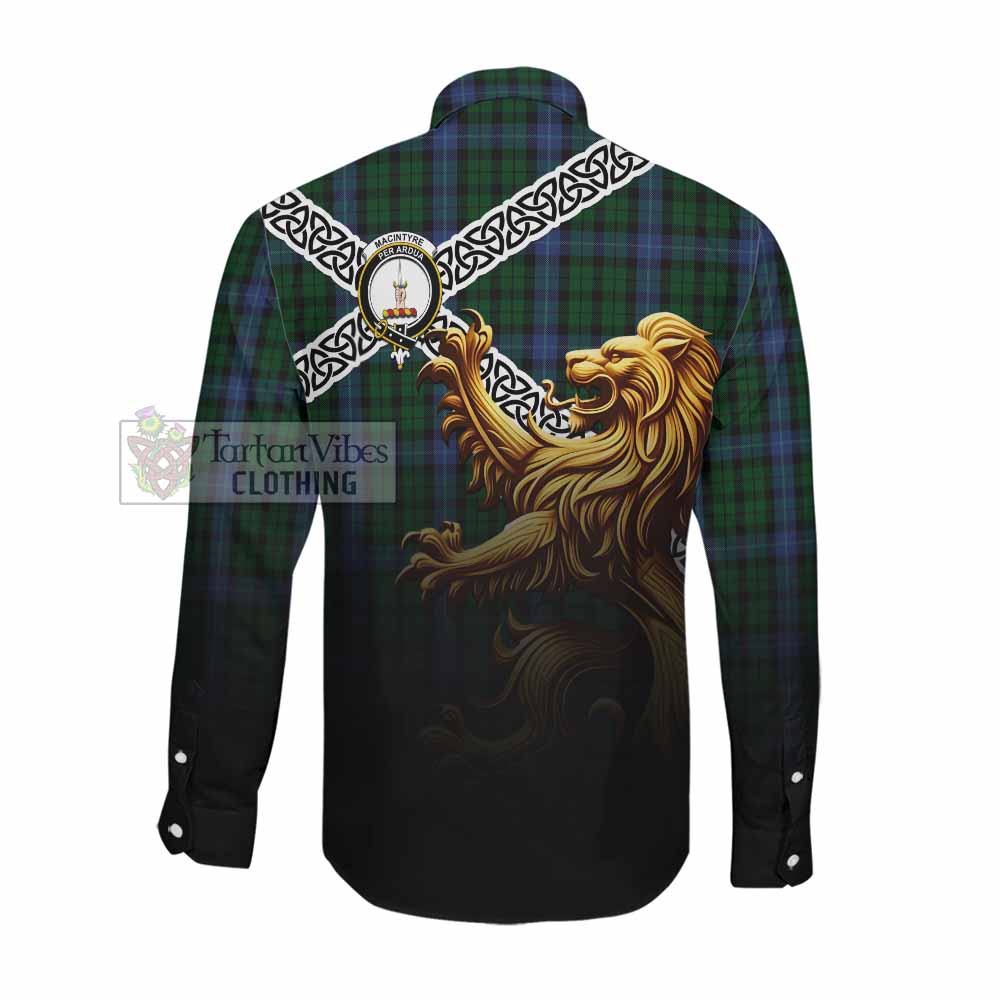 Tartan Vibes Clothing MacIntyre (McIntyre) Crest Tartan Long Sleeve Button Shirt with Golden Lion Emblem Celtic Style