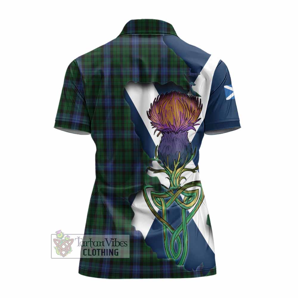 Tartan Vibes Clothing MacIntyre (McIntyre) Tartan Family Crest Women's Polo Shirt Scottish Thistle Celtic Inspired
