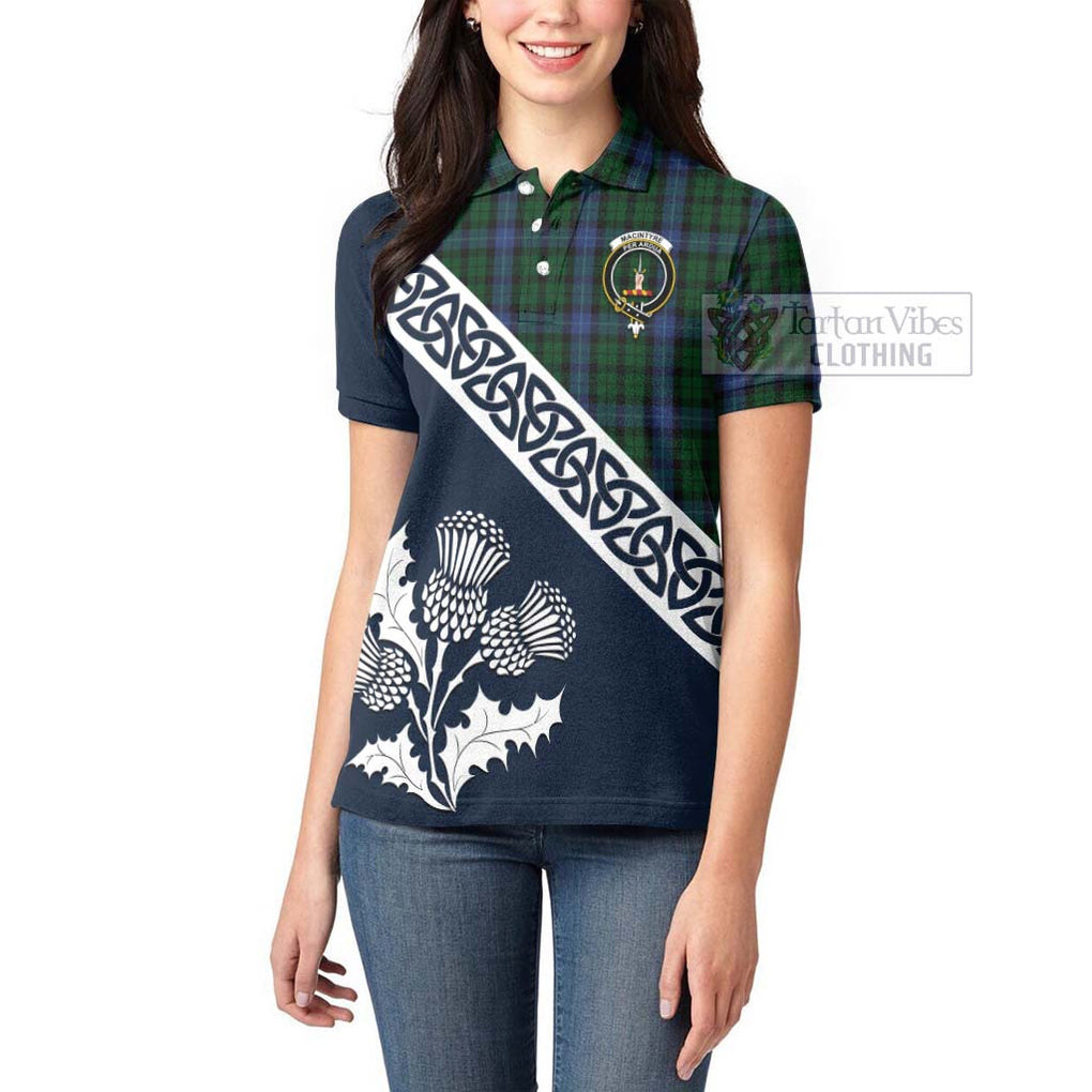 Tartan Vibes Clothing MacIntyre (McIntyre) Tartan Women's Polo Shirt Featuring Thistle and Scotland Map