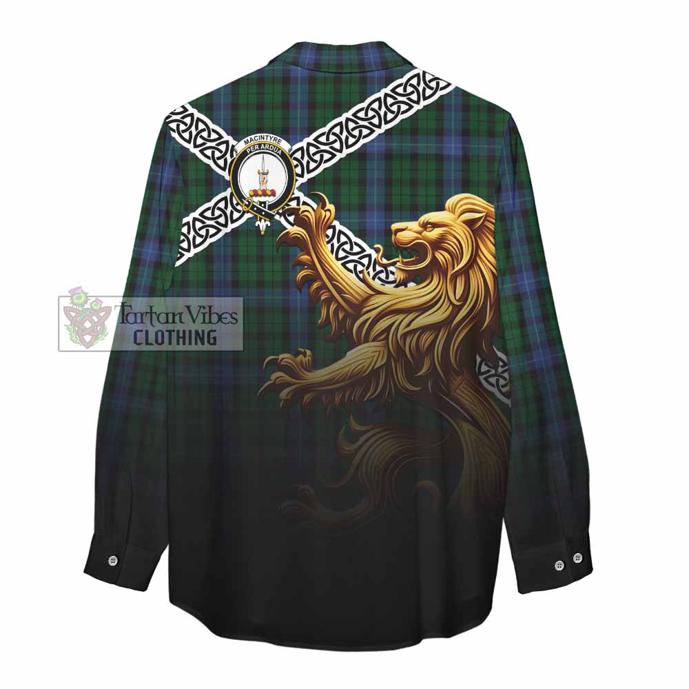 Tartan Vibes Clothing MacIntyre (McIntyre) Crest Tartan Women's Casual Shirt with Golden Lion Emblem Celtic Style