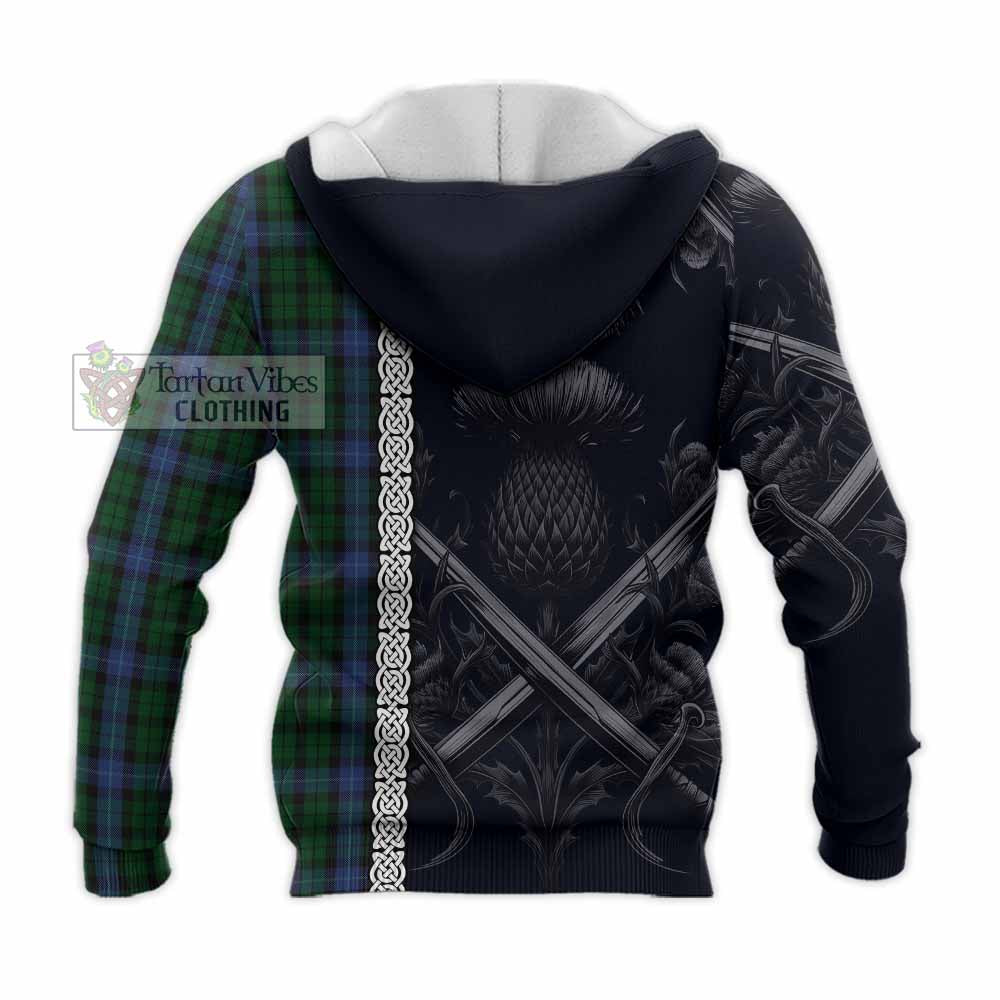 Tartan Vibes Clothing MacIntyre (McIntyre) Tartan Knitted Hoodie with Family Crest Cross Sword Thistle Celtic Vibes