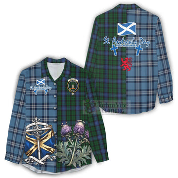Tartan Vibes Clothing MacIntyre (McIntyre) Tartan Women's Casual Shirt Happy St. Andrew's Day Half Tartan Style
