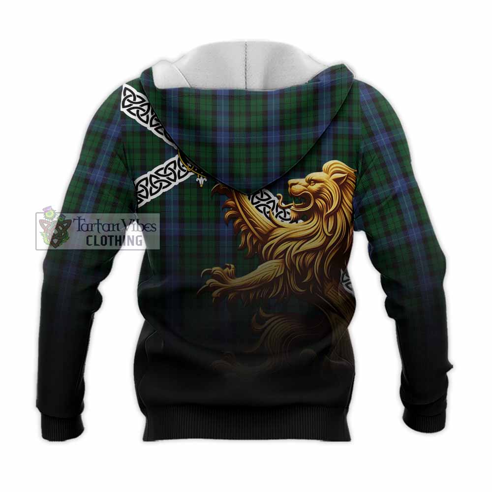 Tartan Vibes Clothing MacIntyre (McIntyre) Crest Tartan Knitted Hoodie with Golden Lion Emblem Celtic Style