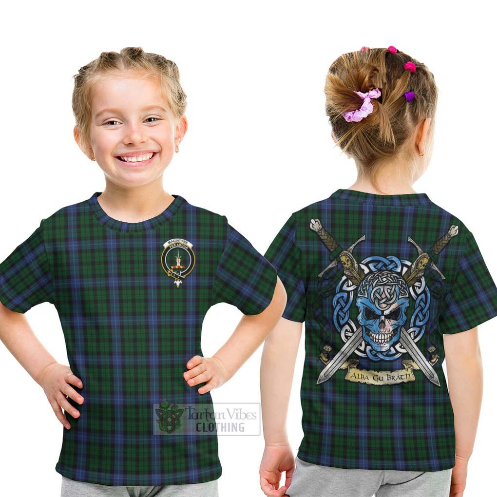 Tartan Vibes Clothing MacIntyre (McIntyre) Tartan Kid T-Shirt with Family Crest Celtic Skull Style