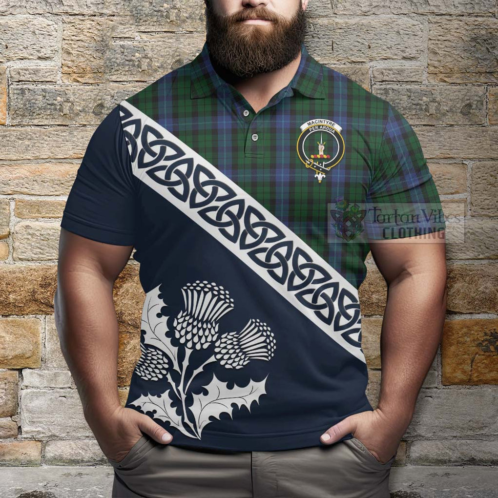 MacIntyre (McIntyre) Tartan Polo Shirt Featuring Thistle and Scotland Map