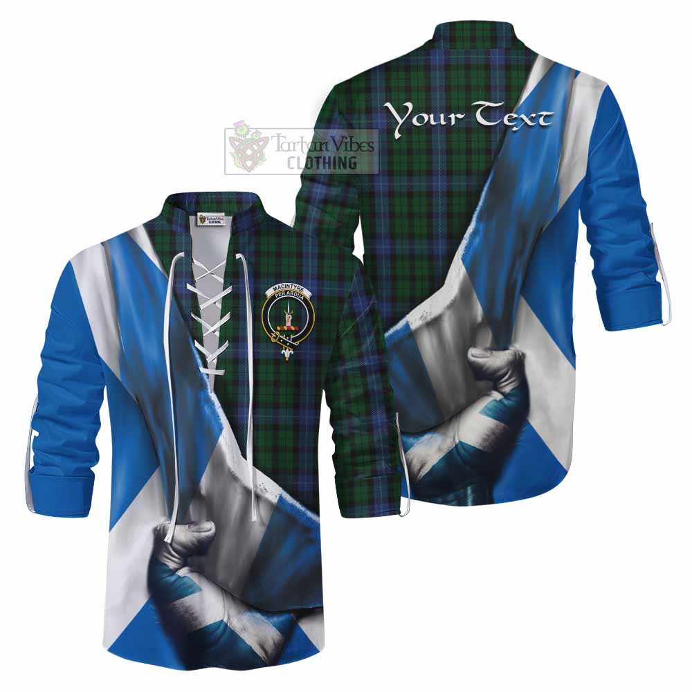 Tartan Vibes Clothing MacIntyre (McIntyre) Tartan Ghillie Kilt Shirt with Family Crest Scotland Patriotic Style