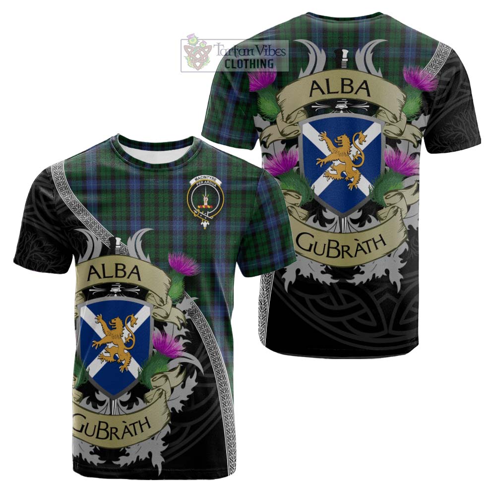 Tartan Vibes Clothing MacIntyre (McIntyre) Tartan Family Crest Cotton T-shirt Lion Rampant Royal Thistle Shield Celtic Inspired