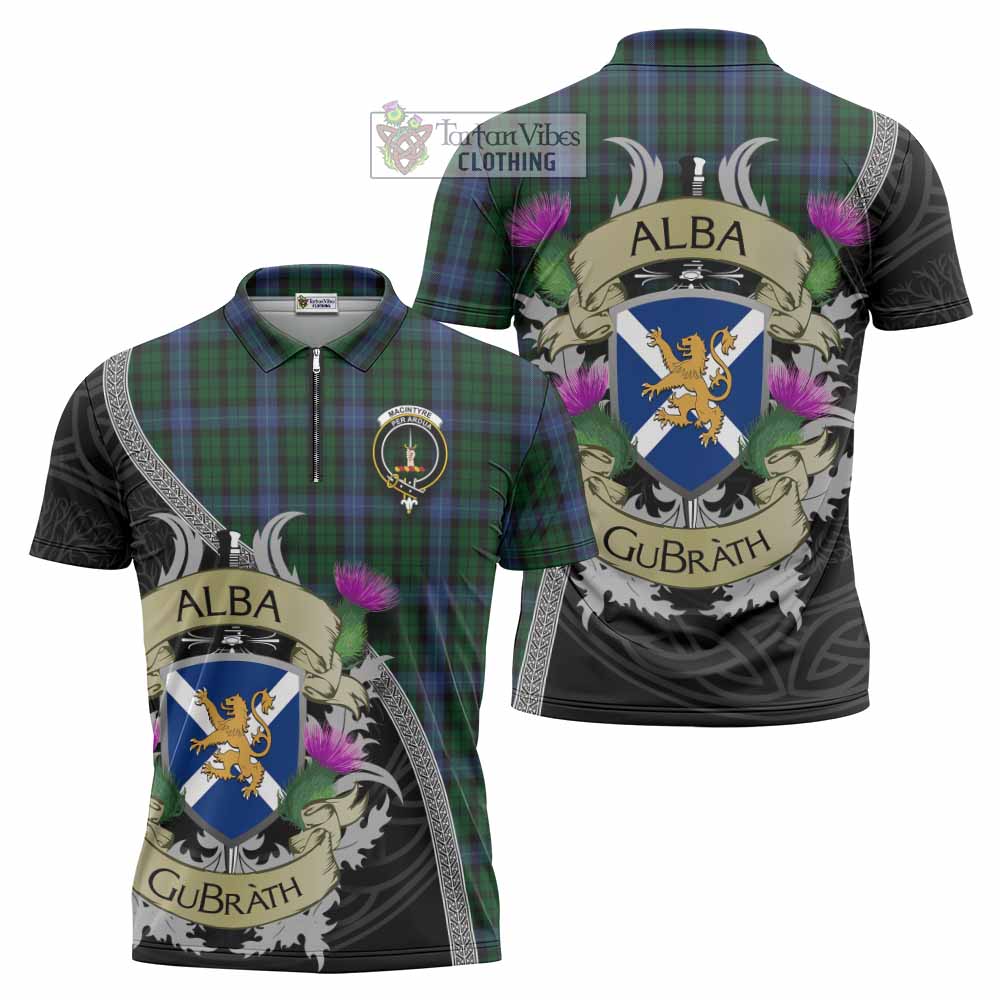 Tartan Vibes Clothing MacIntyre (McIntyre) Tartan Family Crest Zipper Polo Shirt Lion Rampant Royal Thistle Shield Celtic Inspired