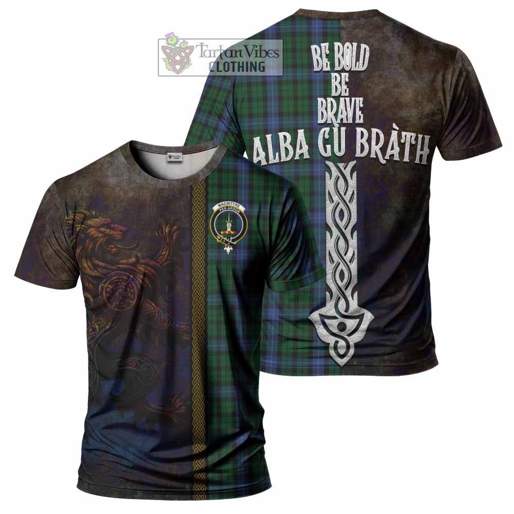 Tartan Vibes Clothing MacIntyre (McIntyre) Tartan Family Crest T-Shirt Alba Gu Brath Be Brave Lion Ancient Style