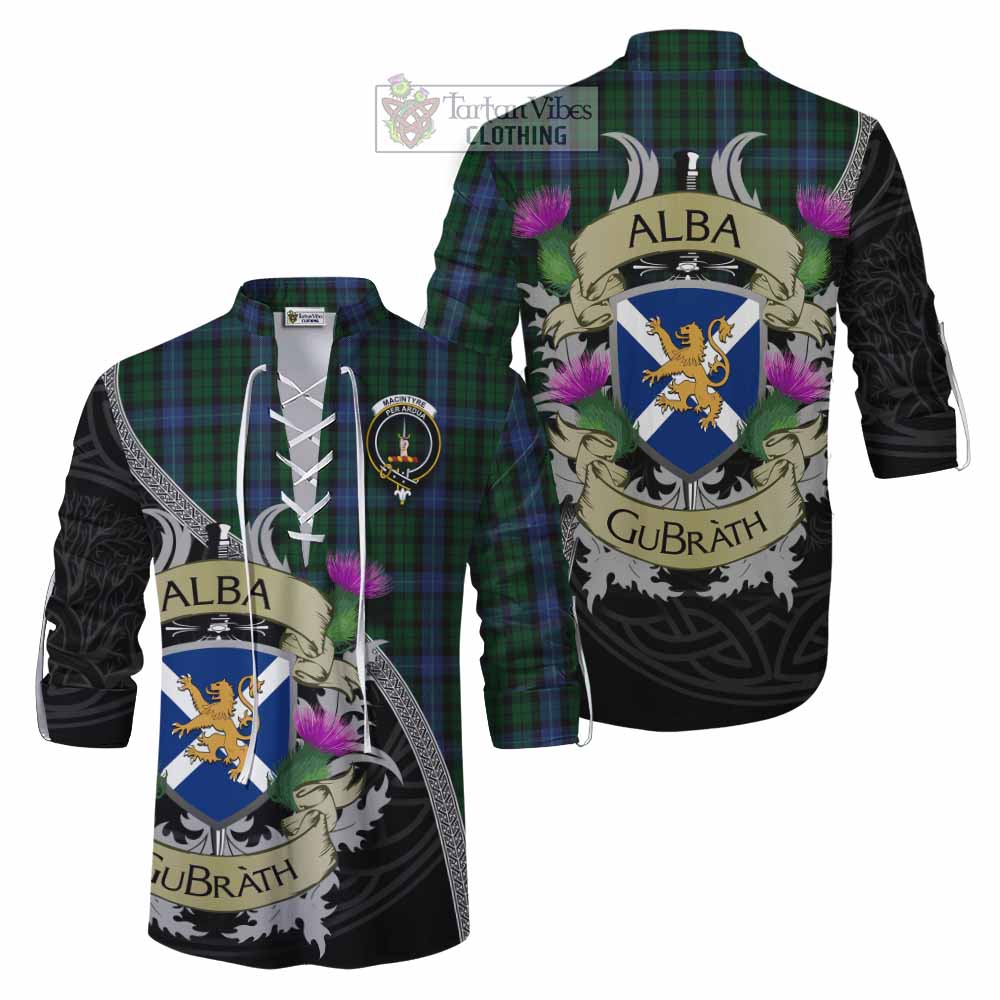 Tartan Vibes Clothing MacIntyre (McIntyre) Tartan Family Crest Ghillie Kilt Shirt Lion Rampant Royal Thistle Shield Celtic Inspired