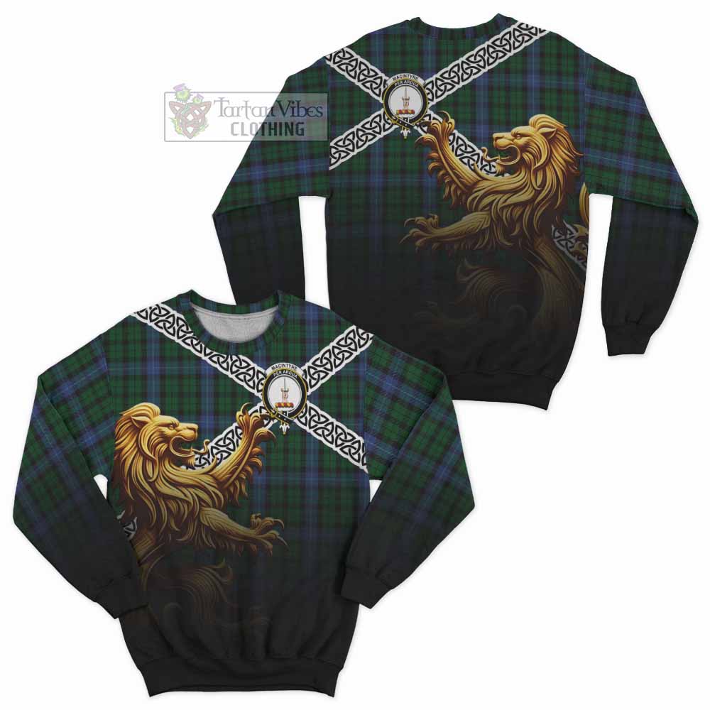 Tartan Vibes Clothing MacIntyre (McIntyre) Crest Tartan Sweatshirt with Golden Lion Emblem Celtic Style