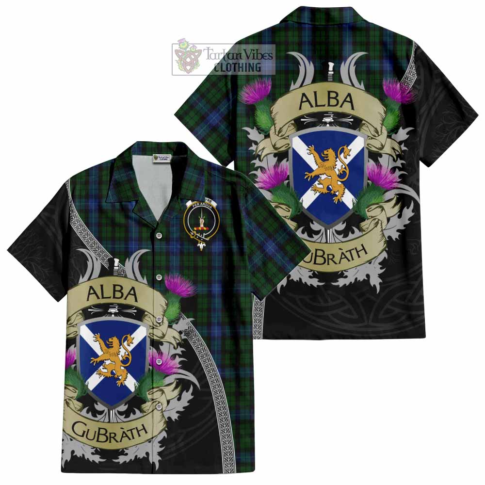 Tartan Vibes Clothing MacIntyre (McIntyre) Tartan Family Crest Short Sleeve Button Shirt Lion Rampant Royal Thistle Shield Celtic Inspired
