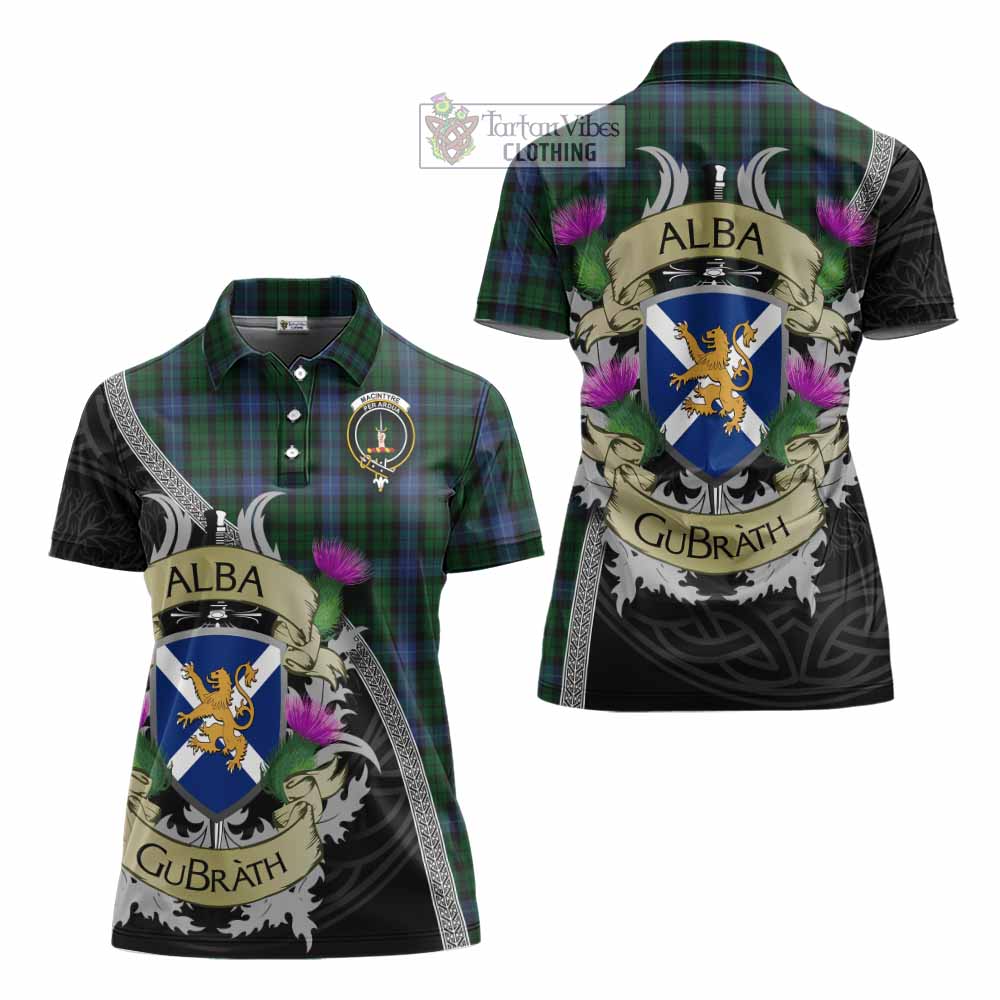 Tartan Vibes Clothing MacIntyre (McIntyre) Tartan Family Crest Women's Polo Shirt Lion Rampant Royal Thistle Shield Celtic Inspired