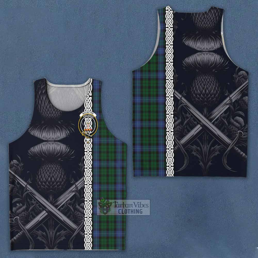Tartan Vibes Clothing MacIntyre (McIntyre) Tartan Men's Tank Top with Family Crest Cross Sword Thistle Celtic Vibes