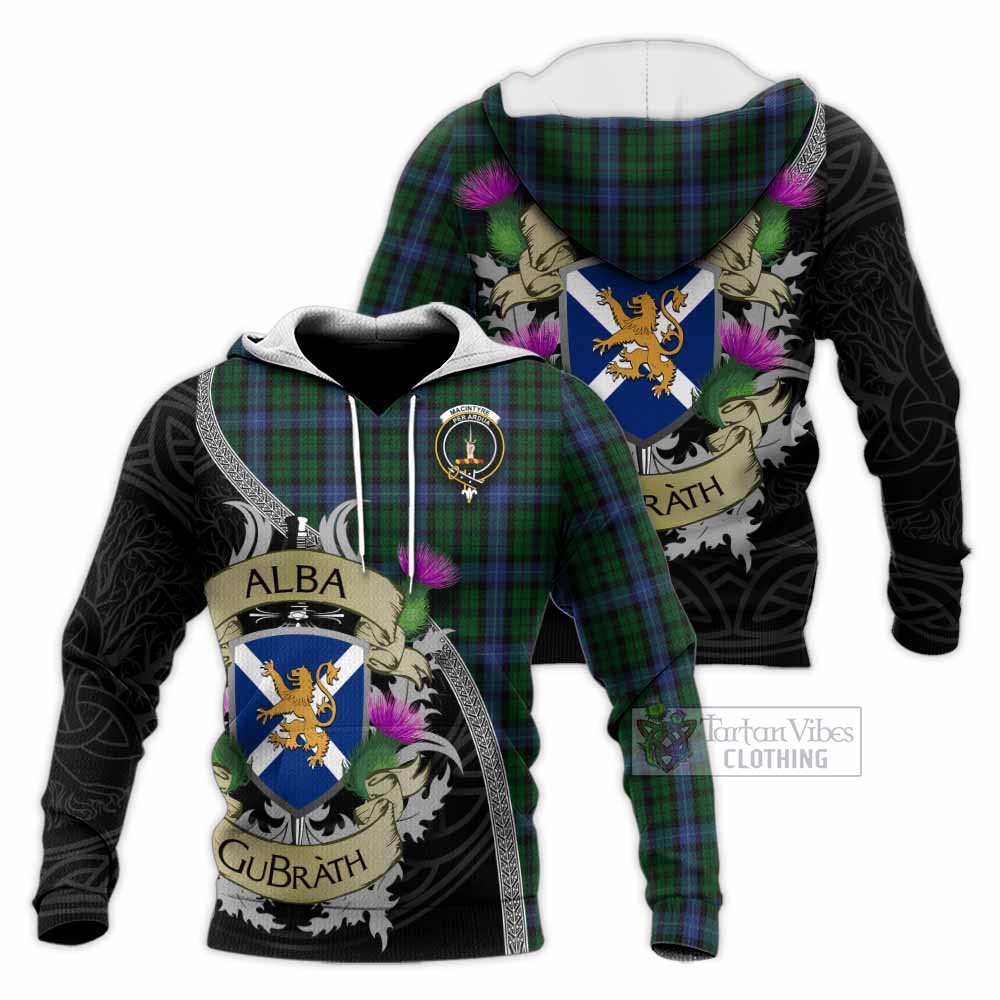 Tartan Vibes Clothing MacIntyre (McIntyre) Tartan Family Crest Knitted Hoodie Lion Rampant Royal Thistle Shield Celtic Inspired