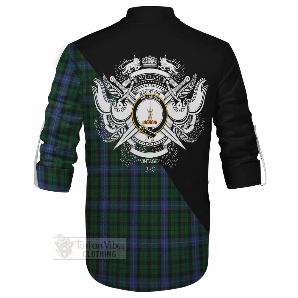 Tartan Vibes Clothing MacIntyre (McIntyre) Tartan Ghillie Kilt Shirt with Family Crest and Military Logo Style