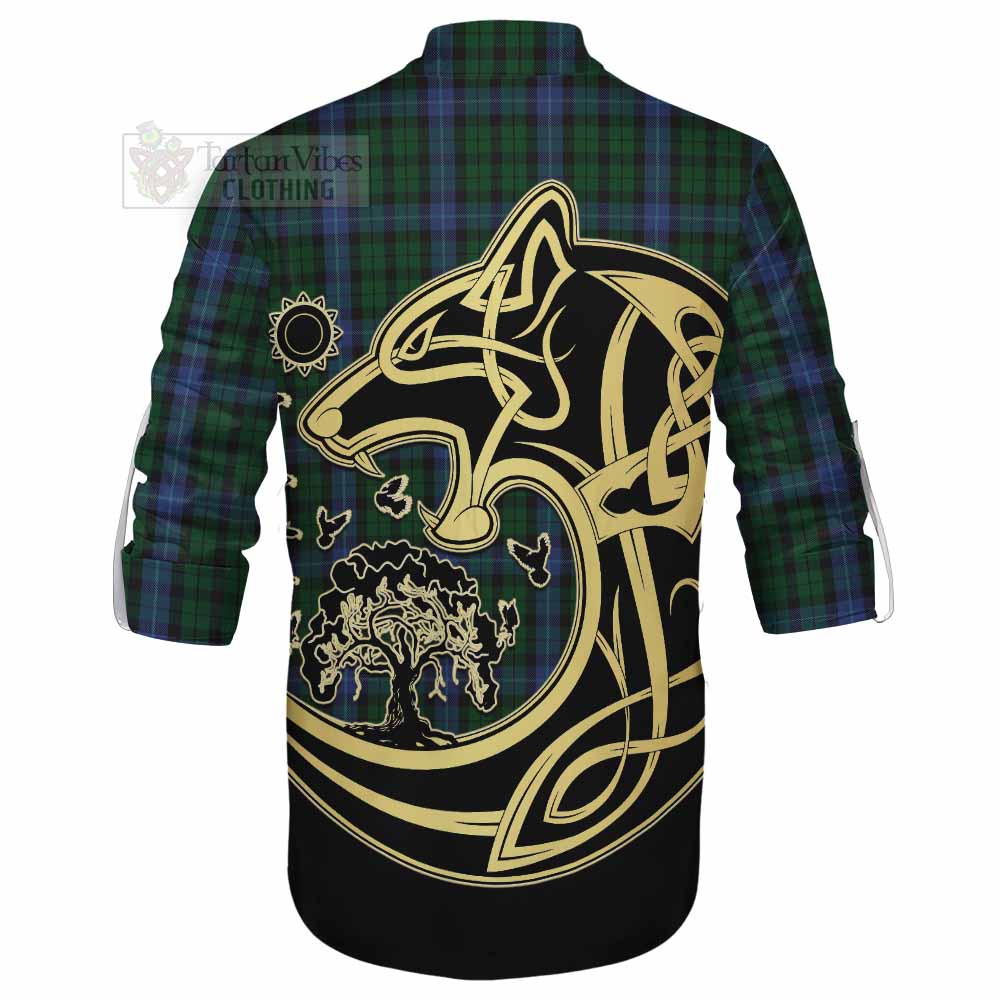 Tartan Vibes Clothing MacIntyre (McIntyre) Tartan Ghillie Kilt Shirt with Family Crest Celtic Wolf Style