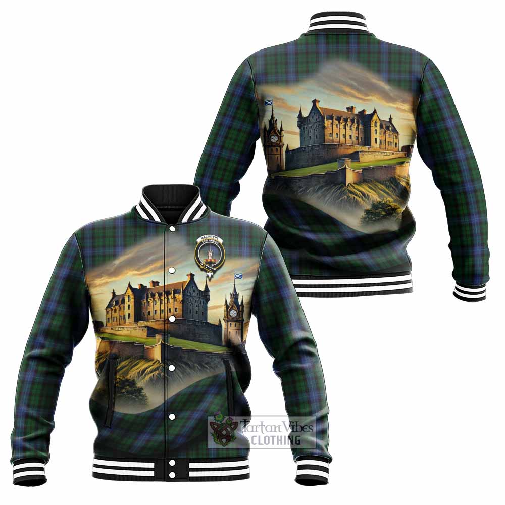 Tartan Vibes Clothing MacIntyre (McIntyre) Tartan Family Crest Baseball Jacket with Scottish Ancient Castle Style