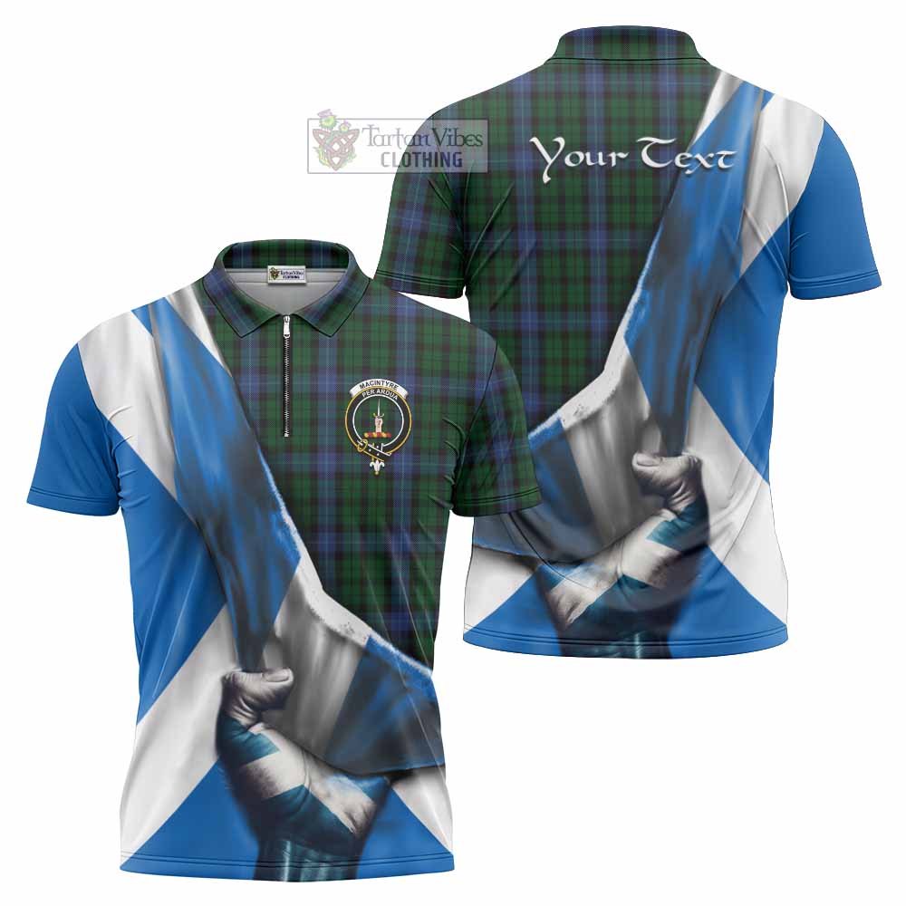 Tartan Vibes Clothing MacIntyre (McIntyre) Tartan Zipper Polo Shirt with Family Crest Scotland Patriotic Style