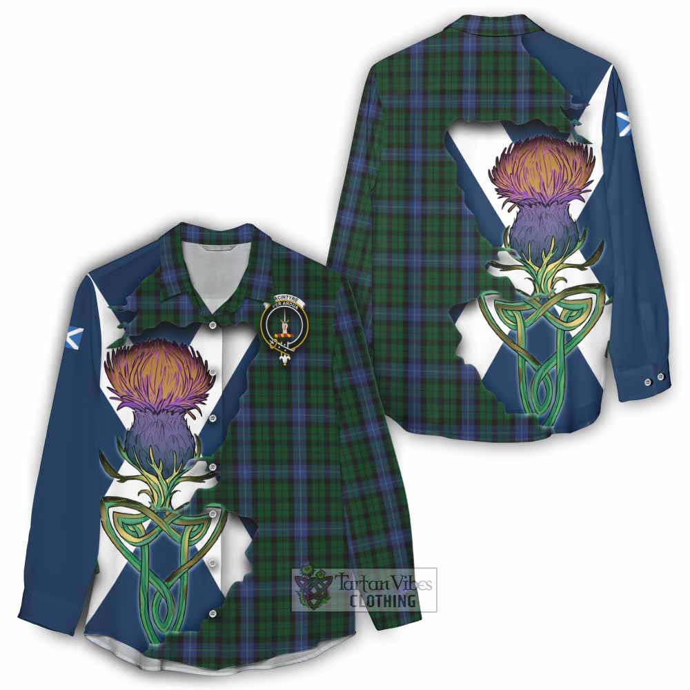 Tartan Vibes Clothing MacIntyre (McIntyre) Tartan Family Crest Women's Casual Shirt Scottish Thistle Celtic Inspired