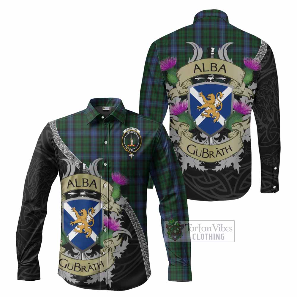 Tartan Vibes Clothing MacIntyre (McIntyre) Tartan Family Crest Long Sleeve Button Shirt Lion Rampant Royal Thistle Shield Celtic Inspired