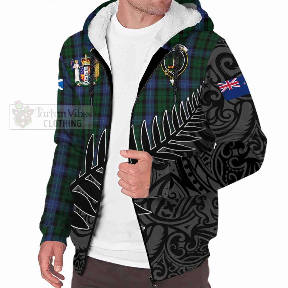 Tartan Vibes Clothing MacIntyre (McIntyre) Crest Tartan Sherpa Hoodie with New Zealand Silver Fern Half Style