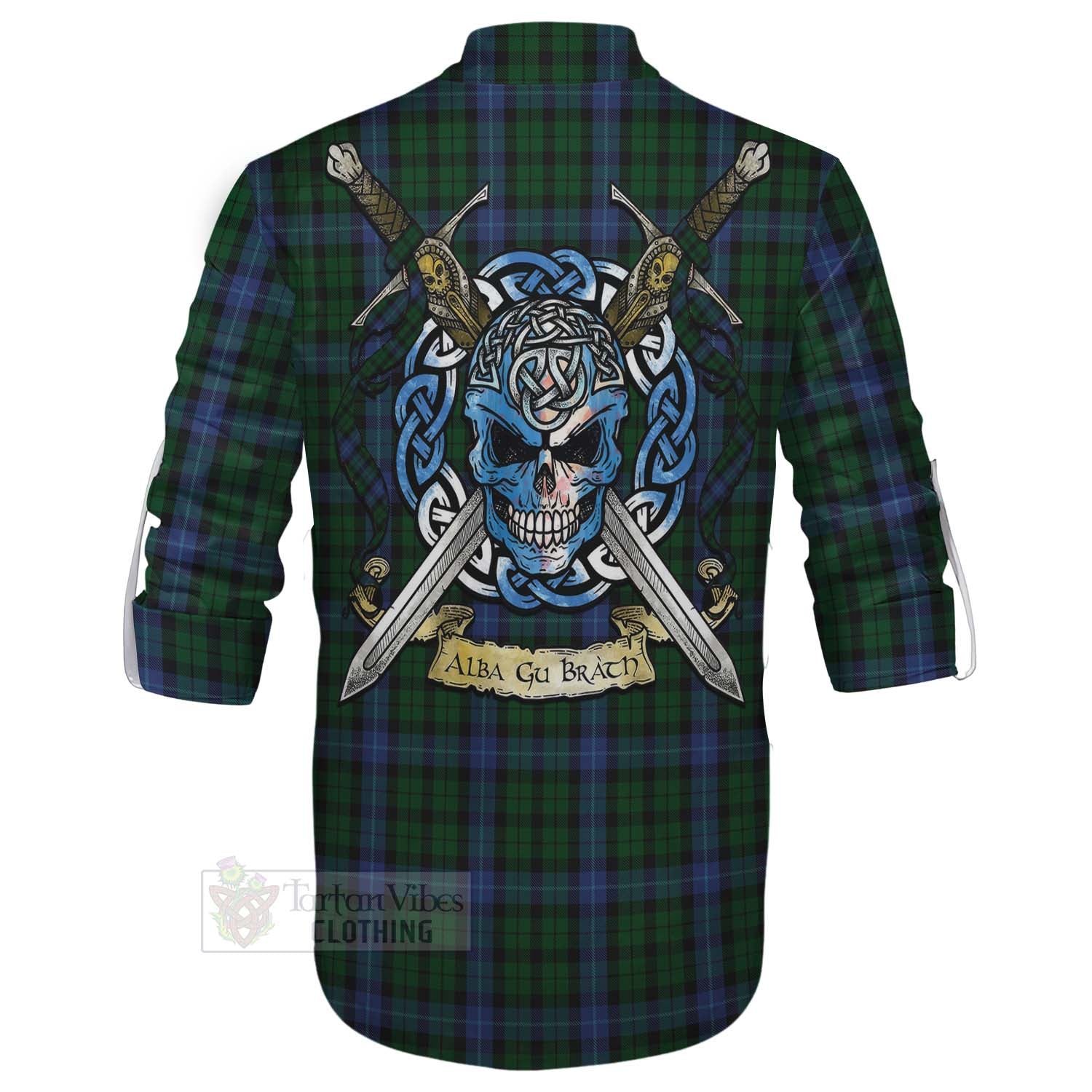 Tartan Vibes Clothing MacIntyre (McIntyre) Tartan Ghillie Kilt Shirt with Family Crest Celtic Skull Style