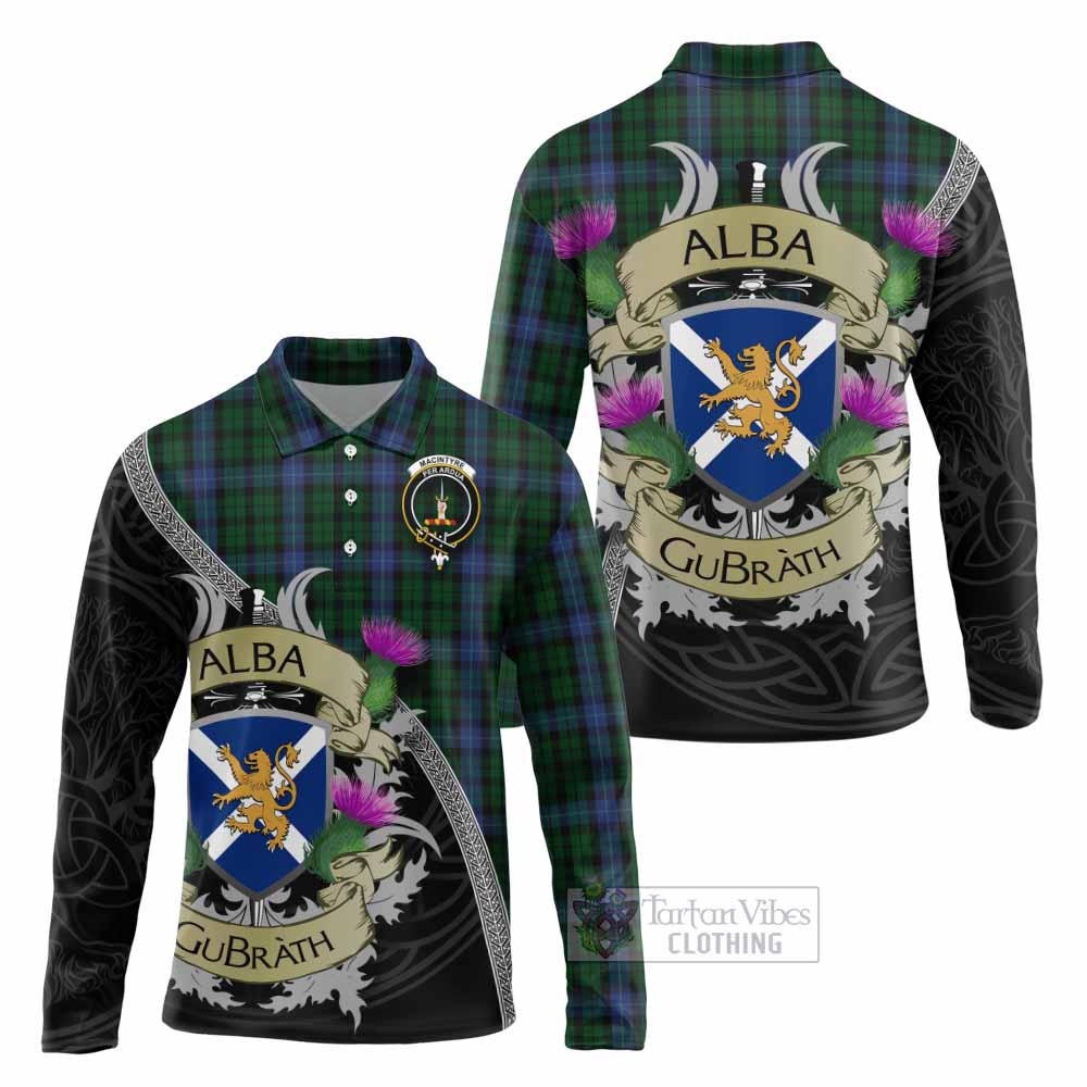 Tartan Vibes Clothing MacIntyre (McIntyre) Tartan Family Crest Long Sleeve Polo Shirt Lion Rampant Royal Thistle Shield Celtic Inspired